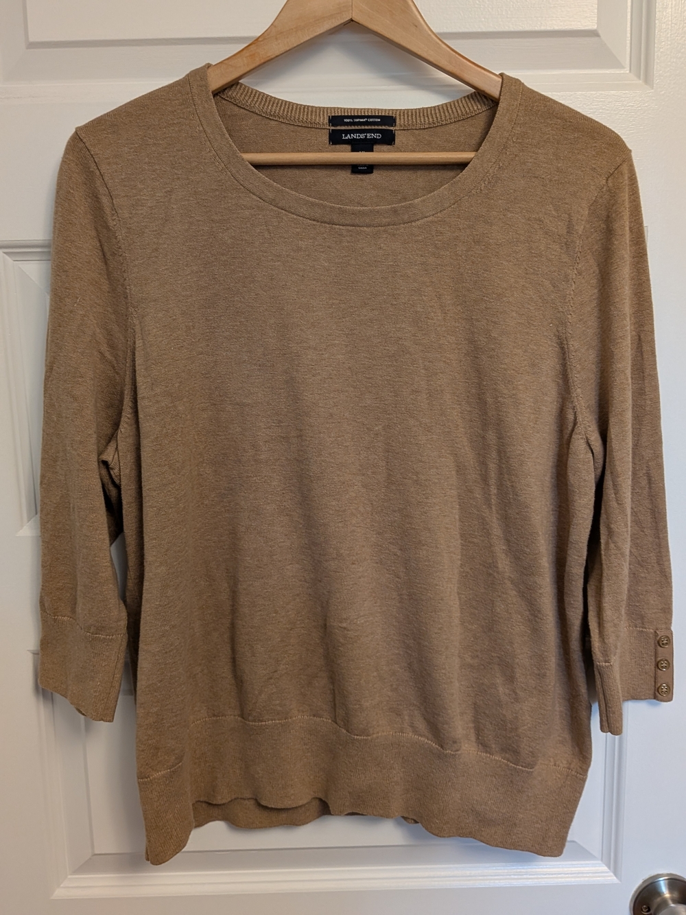 Lands' End Women's Supima Cotton Crewneck Sweater - Beige Size 18 XL
